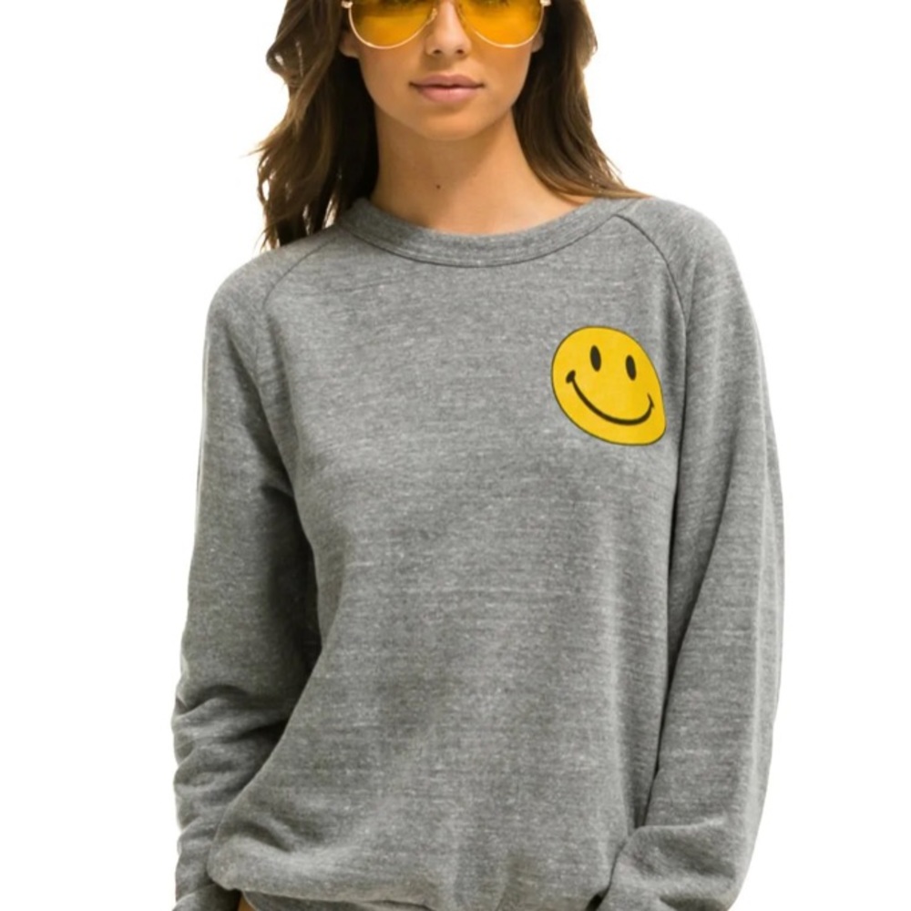 Aviator nation grey smiley face sweatshirt